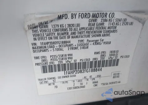 2015 Ford Taurus Se from USA, damaged, VIN 1FAHP2D82FG188844
